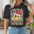 Santas Favorite Teacher Retro Groovy Smile Face Christmas Women's T-Shirt, Groovy Teacher Shirts, funny gift
