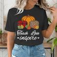 Teach Love Inspire Autumn Fall Plaid Leopard Pumpkin Teacher For Men Women Kids Women's T-Shirt, funny gift