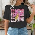 Teacher Pencil Back To School Groovy Pink Teacher First Day Women's T-Shirt, Groovy Teacher Shirts, funny gift Teacher Pencil Back To School Groovy Pink Teacher First Day Women's T-Shirt, Groovy Teacher Shirts, funny gift