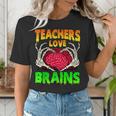 Teacher Teachers Love Brains Skeleton Hand Heart Halloween Women's T-Shirt, funny gift