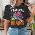 Teachers Love Brains Halloween 2025 Skeleton Costume Women's T-Shirt, funny gift