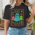 Trick Or Teach Neon Ghost Flower Teacher Spooky Halloween Women's T-Shirt, funny gift