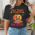 Will Trade Students For Candy Teacher Cute Halloween Pumpkin Women's T-Shirt, funny gift