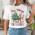 One Merry Teacher Groovy Christmas Tree Pjs Xmas Teacher Women's T-Shirt, Groovy Teacher Shirts, funny gift