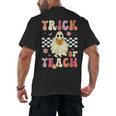 Groovy Teacher Halloween Retro Trick Or Teach Floral Ghost Men's Back Print T-Shirt, trending gift