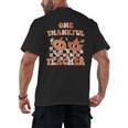 One Thankful Teacher Fall Leaves Thanksgiving Retro Men's Back Print T-Shirt, trending gift One Thankful Teacher Fall Leaves Thanksgiving Retro Men's Back Print T-Shirt, trending gift