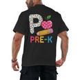 P Is For Pre K Teacher Student Pencil Apple Back To School Men's Back Print T-Shirt, trending gift P Is For Pre K Teacher Student Pencil Apple Back To School Men's Back Print T-Shirt, trending gift