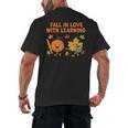 Retro Fall In Love With Learning Autumn Pumpkin Teacher Men's Back Print T-Shirt, trending gift