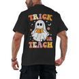 Retro Vintage Groovy Trick Or Teach Teacher Halloween For Men Women Kids Men's Back Print T-Shirt, trending gift