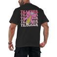 Teacher Pencil Back To School Groovy Pink Teacher First Day Men's Back Print T-Shirt, trending gift