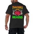 Teacher Teachers Love Brains Skeleton Hand Heart Halloween Men's Back Print T-Shirt, trending gift Teacher Teachers Love Brains Skeleton Hand Heart Halloween Men's Back Print T-Shirt, trending gift