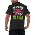 Teachers Love Brains Skeleton Halloween Teacher Funny Men's Back Print T-Shirt, trending gift
