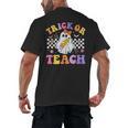 Trick Or Teach Groovy Halloween Teachers Men's Back Print T-Shirt, trending gift Trick Or Teach Groovy Halloween Teachers Men's Back Print T-Shirt, trending gift