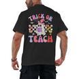 Trick Or Teach Halloween Teacher Floral Ghost Groovy Men's Back Print T-Shirt, trending gift Trick Or Teach Halloween Teacher Floral Ghost Groovy Men's Back Print T-Shirt, trending gift