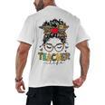 Teacher Life Messy Bun Glasses Leopard Sunflower Men's Back Print T-Shirt, trending gift