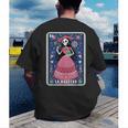 La Maestra Halloween Mexican Bingo Card Teacher Lottery Card Men's Back Print T-Shirt, funny gift