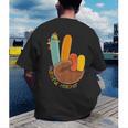 One Thankful Teacher Thanksgiving Turkey Peace Hand Sign Men's Back Print T-Shirt, funny gift