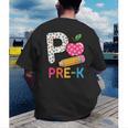 P Is For Pre K Teacher Student Pencil Apple Back To School Men's Back Print T-Shirt, funny gift P Is For Pre K Teacher Student Pencil Apple Back To School Men's Back Print T-Shirt, funny gift