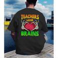 Teacher Teachers Love Brains Skeleton Hand Heart Halloween Men's Back Print T-Shirt, funny gift Teacher Teachers Love Brains Skeleton Hand Heart Halloween Men's Back Print T-Shirt, funny gift