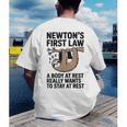 Newtons First Law Physics Jokes Science Teacher Men's Back Print T-Shirt, funny gift Newtons First Law Physics Jokes Science Teacher Men's Back Print T-Shirt, funny gift