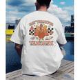 One Thankful Teacher Thanksgiving Retro Groovy Fall Teachers Men's Back Print T-Shirt, funny gift One Thankful Teacher Thanksgiving Retro Groovy Fall Teachers Men's Back Print T-Shirt, funny gift