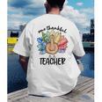 One Thankful Teacher Turkey Pencil Thanksgiving Teachers Men's Back Print T-Shirt, funny gift