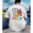 P Is For Pre-K Teacher Pencil Apple Back To School Men's Back Print T-Shirt, funny gift P Is For Pre-K Teacher Pencil Apple Back To School Men's Back Print T-Shirt, funny gift