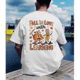 Retro Fall In Love With Learning Autumn Pumpkin Teacher Kids Men's Back Print T-Shirt, funny gift