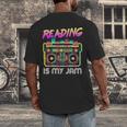 Back To School Retro Reading Is My Jam 80s Teacher Boombox Men's Back Print T-Shirt, funny design Back To School Retro Reading Is My Jam 80s Teacher Boombox Men's Back Print T-Shirt, funny design