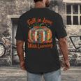 Fall In Love With Learning Book Lover Autumn Pumpkin Teacher Men's Back Print T-Shirt, funny design