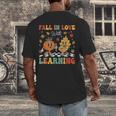 Groovy Fall In Love With Learning Autumn Pumpkin Teacher Men's Back Print T-Shirt, funny design Groovy Fall In Love With Learning Autumn Pumpkin Teacher Men's Back Print T-Shirt, funny design