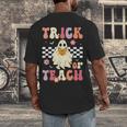Groovy Teacher Halloween Retro Trick Or Teach Floral Ghost Men's Back Print T-Shirt, funny design