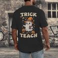 Halloween Teacher Shirts Women School Trick Or Teach Groovy Men's Back Print T-Shirt, funny design