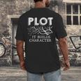 Plot It Builds Character Book Reading Teacher Men's Back Print T-Shirt, funny design Plot It Builds Character Book Reading Teacher Men's Back Print T-Shirt, funny design