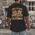 Retro Fall In Love With Learning Autumn Pumpkin Teacher Kids Men's Back Print T-Shirt, funny design Retro Fall In Love With Learning Autumn Pumpkin Teacher Kids Men's Back Print T-Shirt, funny design
