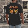 Retro Fall In Love With Learning Autumn Pumpkin Teacher Men's Back Print T-Shirt, funny design