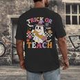 Retro Floral Ghost Trick Or Teach Groovy Teacher Halloween Men's Back Print T-Shirt, funny design Retro Floral Ghost Trick Or Teach Groovy Teacher Halloween Men's Back Print T-Shirt, funny design