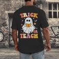 Retro Vintage Groovy Trick Or Teach Teacher Halloween For Men Women Kids Men's Back Print T-Shirt, funny design