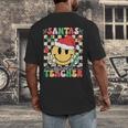 Santas Favorite Teacher Retro Groovy Smile Face Christmas Men's Back Print T-Shirt, funny design