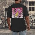 Teacher Pencil Back To School Groovy Pink Teacher First Day Men's Back Print T-Shirt, funny design