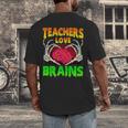 Teacher Teachers Love Brains Skeleton Hand Heart Halloween Men's Back Print T-Shirt, funny design Teacher Teachers Love Brains Skeleton Hand Heart Halloween Men's Back Print T-Shirt, funny design