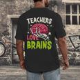 Teachers Love Brains Skeleton Halloween Teacher Funny Men's Back Print T-Shirt, funny design
