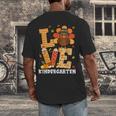 Thanksgiving Love Kindergarten Teacher Turkey Autumn Fall Men's Back Print T-Shirt, funny design
