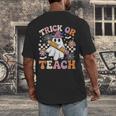Trick Or Teach Groovy Teacher Halloween Retro Ghost Men's Back Print T-Shirt, funny design