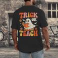 Trick Or Teach Halloween Shirt For Teacher Kids Floral Ghost Men's Back Print T-Shirt, funny design