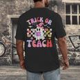 Trick Or Teach Halloween Teacher Floral Ghost Groovy Men's Back Print T-Shirt, funny design Trick Or Teach Halloween Teacher Floral Ghost Groovy Men's Back Print T-Shirt, funny design