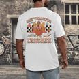 One Thankful Teacher Thanksgiving Retro Groovy Fall Teachers Men's Back Print T-Shirt, funny design One Thankful Teacher Thanksgiving Retro Groovy Fall Teachers Men's Back Print T-Shirt, funny design