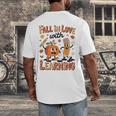 Retro Fall In Love With Learning Autumn Pumpkin Teacher Kids Men's Back Print T-Shirt, funny design
