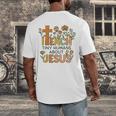 I Teach Tiny Humans About Jesus Christian Teacher Religious Men's Back Print T-Shirt, funny design