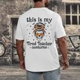 This Is My Tired Teacher Costume Skull Halloween Messy Bun Men's Back Print T-Shirt, funny design This Is My Tired Teacher Costume Skull Halloween Messy Bun Men's Back Print T-Shirt, funny design